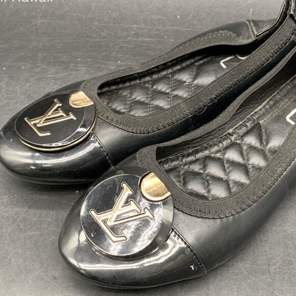 Louis Vuitton Black Flats with Gold Emblem - Picture 3 of 10